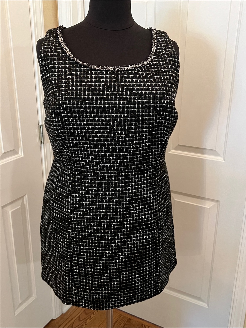 LOFT Black and White Tweed Shift Dress with Metallic Thread size 18